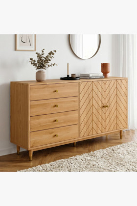 Dubová komoda 167,5 cm so zásuvkami a dvierkami – olejový vosk, tichý dojazd